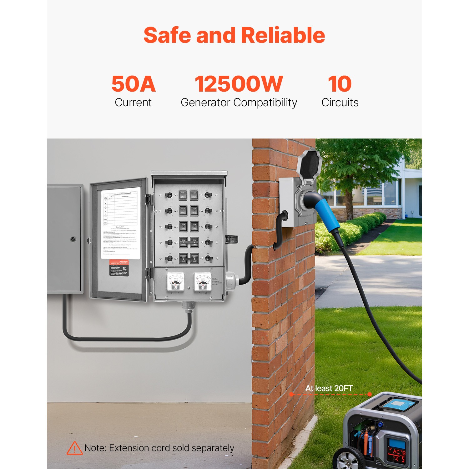 Manual Transfer Switch 50A Generator Transfer Switch Kit NEMA 3R 12500W 120/240V