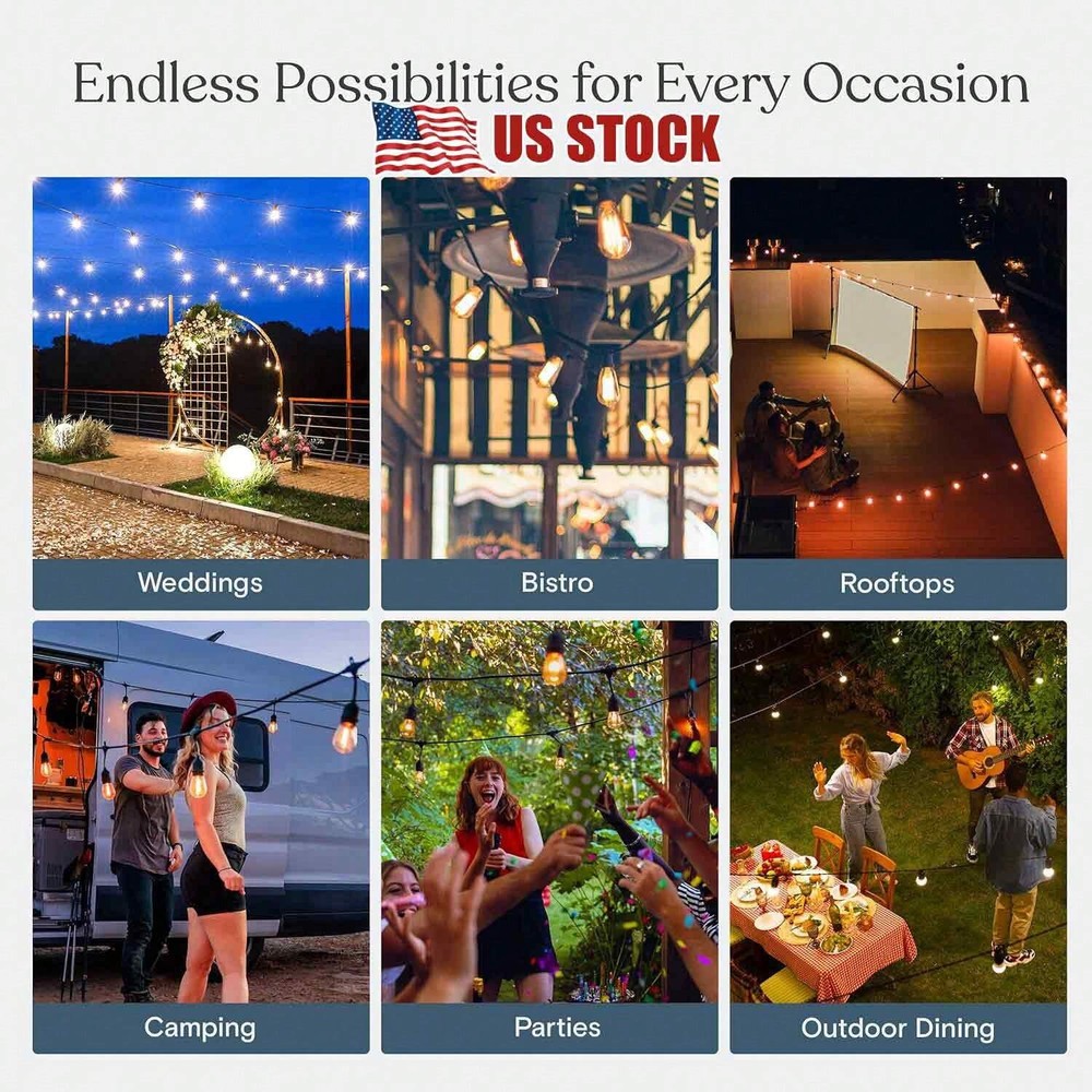 2X 48Ft Brightech Pro Waterproof LED Outdoor String Lights Hanging Edison Bulbs
