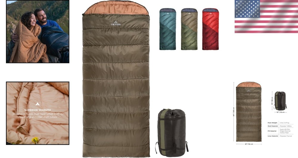 Teton Celsius Regular Rectangular Sleeping Bag 0°F - Includes Compression Sack