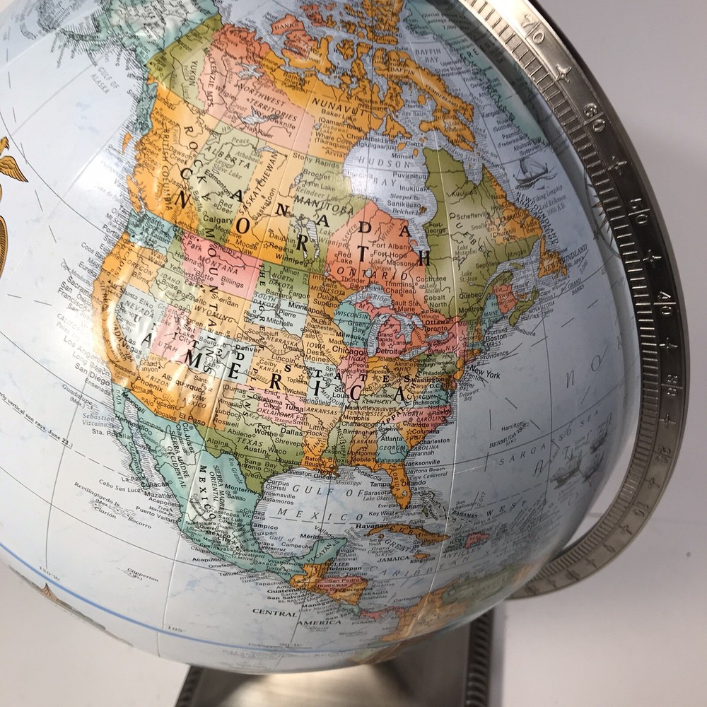 Replogle 12” World Classic Globe on Brushed Nickel Base circa 1990’s