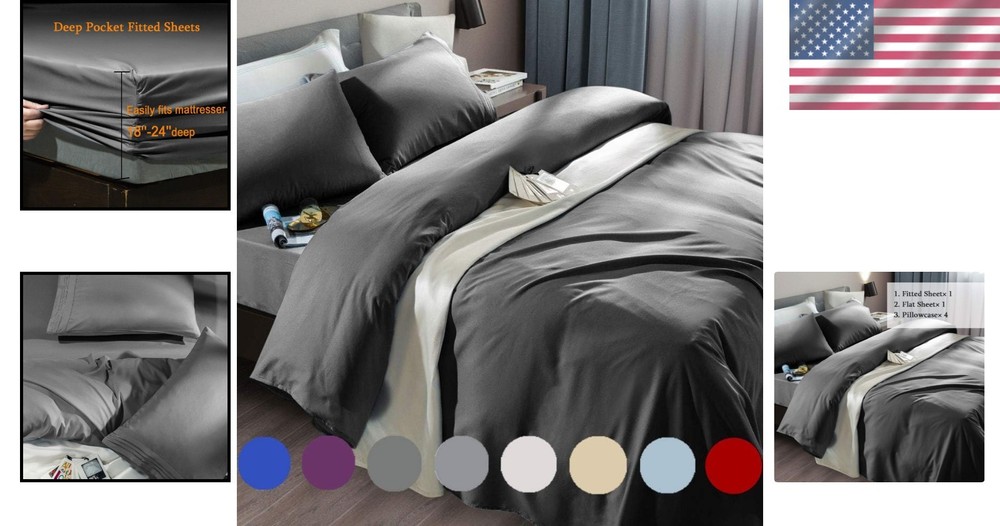 Queen Size Soft Microfiber Sheets - 6 Piece Set - Dark Grey