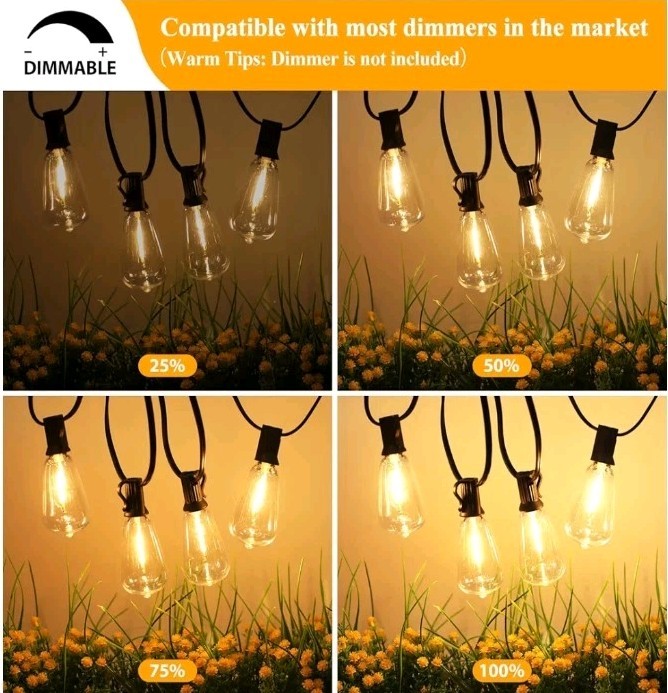 Brightever LED Outdoor String Lights 100FT Patio Lights with 52 Shatterproof...