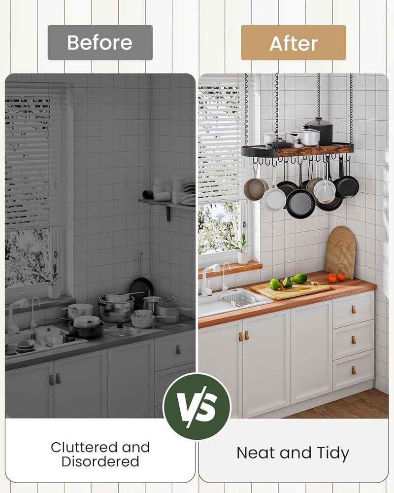 31.7-Inch Hanging Pot Rack, Space-Saving Pot Hanger for Kitchen, Ceiling Pan Han