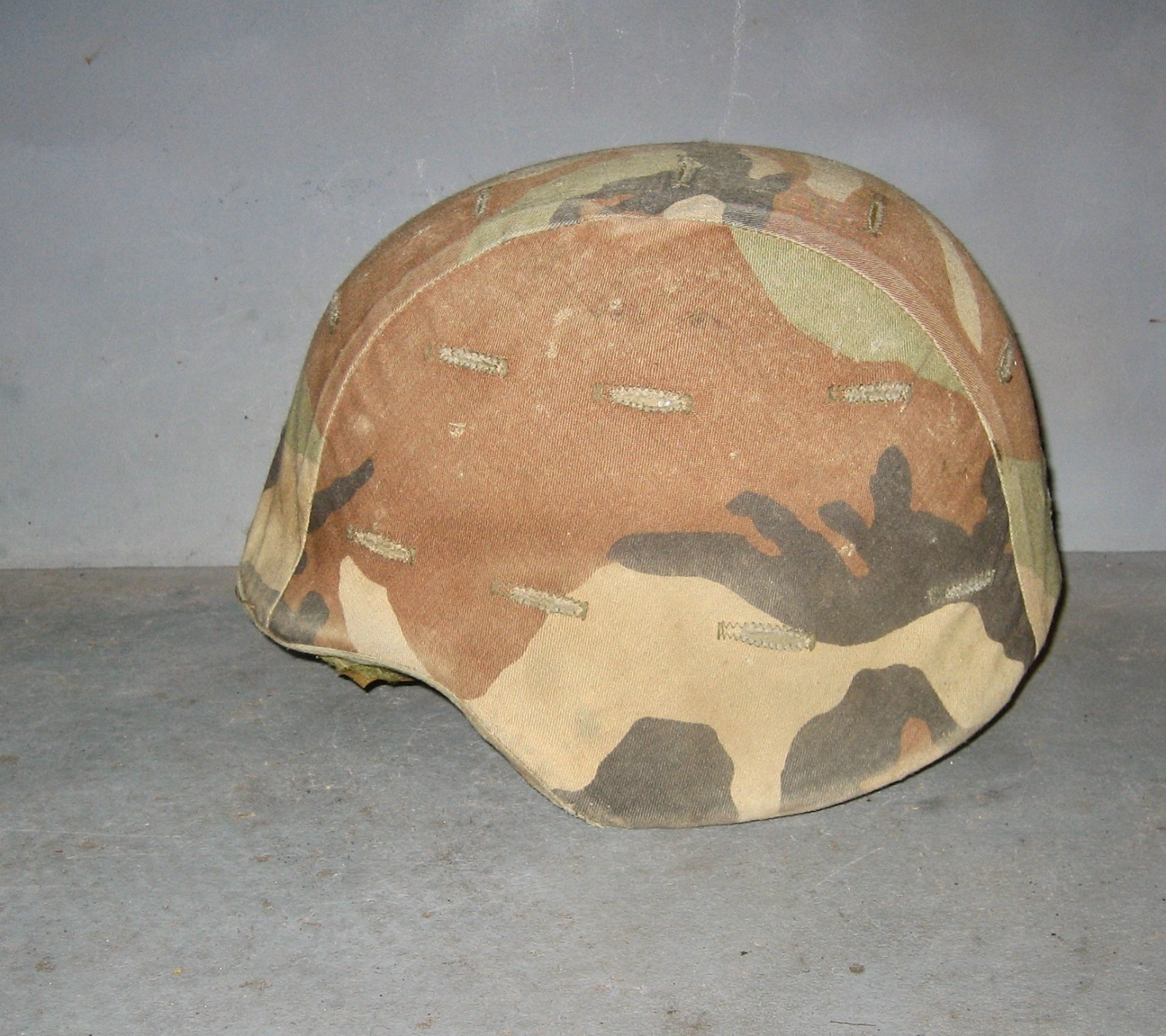U.S. Military Combat Helmet made with Kevlar + Camo Cover, Chin Strap, & Webbing