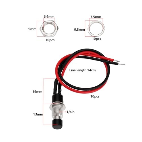 10PCS SPST Mini Push Button Pre-Wired 12V DC 5A Line Length 14cm Button