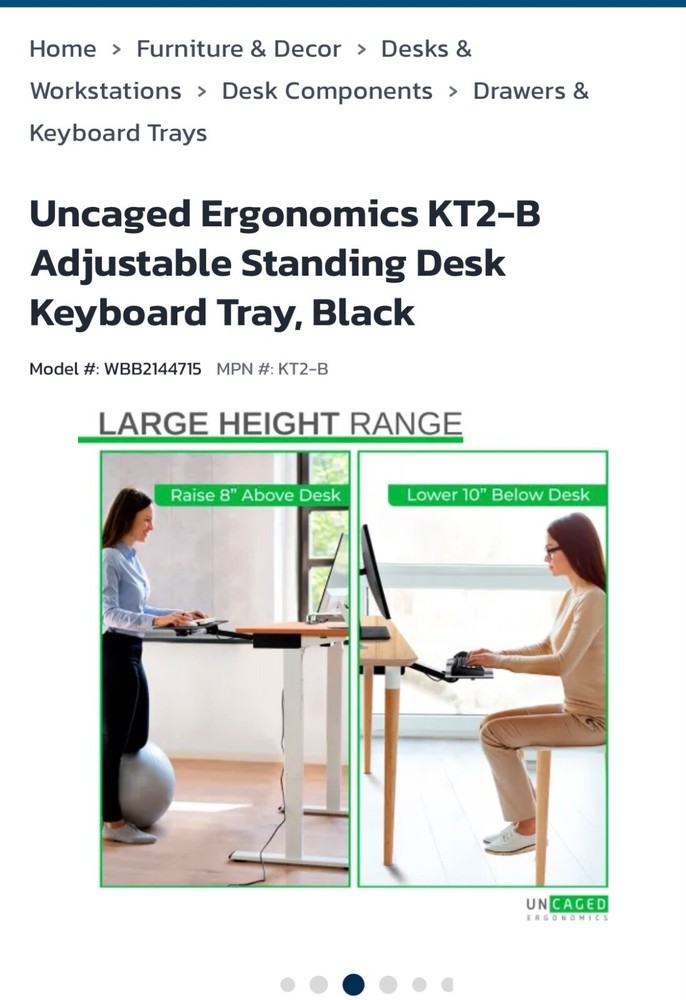 Ergonomic Keyboard Tray — New, 360 degree Adjustable, Uncaged Ergonomics KT2B