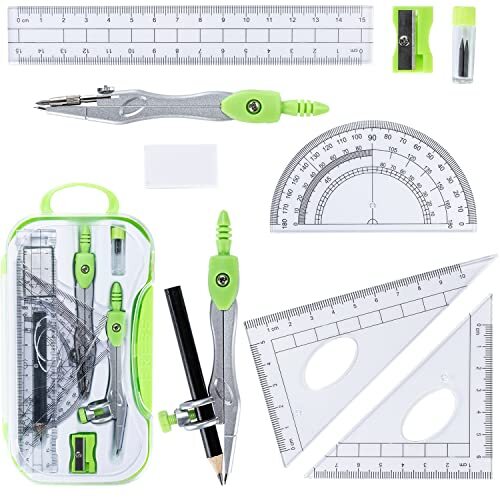 Geometry Kit 10 Pcs Math Compass Rulers and Protractor for Drawing Measurement