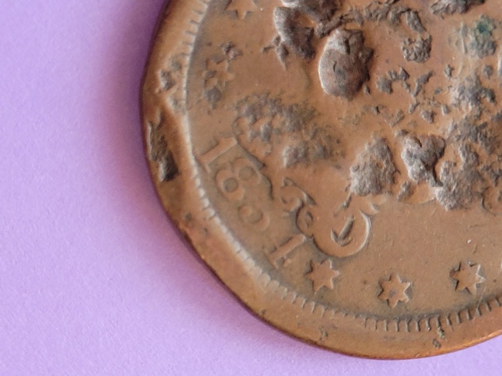 1854 Braided Hair US Large Cent Smashed With A Hole