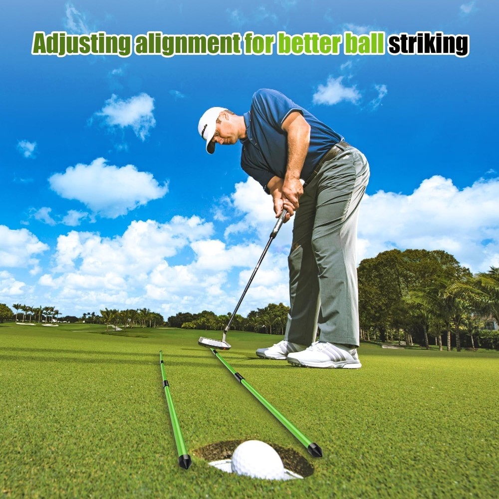 Golf Alignment Sticks 2 Pack, 48″Collapsible Practice Rods for Aiming/Putting...