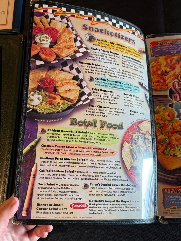 Garfield's Restaurant Pub 1999 1990s Vtg Menu