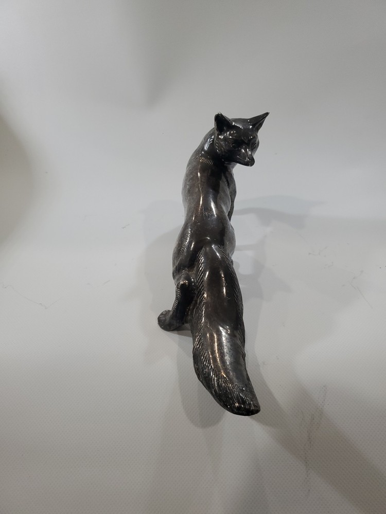 Vintage ALMAZAN Silver Plate Brass Fox Shaped Figurine 8" HEAVY Made In Spain