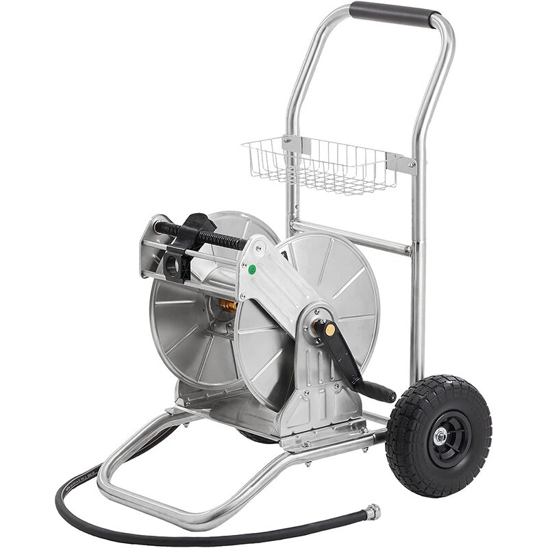 Giraffe Tools Stainless Steel Garden Water Hose Reel Cart with Wheels Heavy Duty
