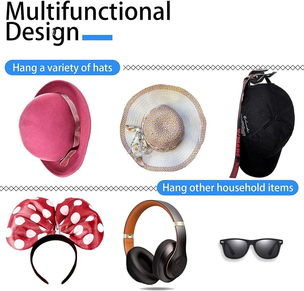 24 Pack Adhesive Hat Hooks for Wall，Hat Rack Baseball Caps, Black