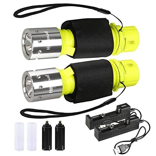 Rechargeable Diving Flashlight - IPX8 Waterproof LED Torch, 3 Modes, 2-Pack for