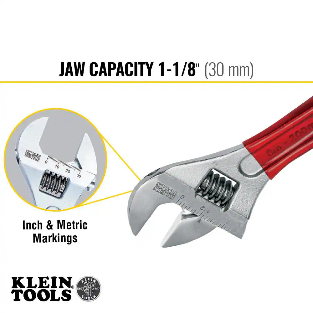 1-1/8 In. Extra Capacity Adjustable Wrench with Plastic Dipped Handle