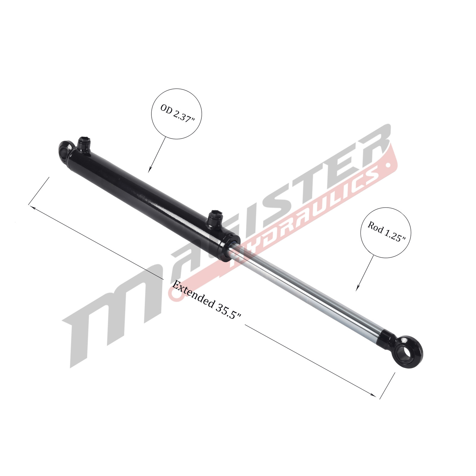 Hydraulic Cylinder Welded Double Acting 2" Bore 14" Stroke Swivel Ball/Eye