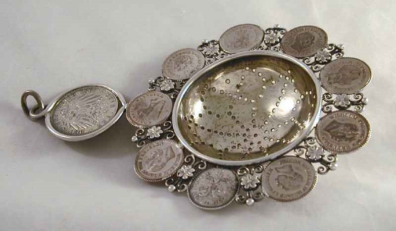 Silver Tea Strainer Prussian Kings Wilhelm I-II, Fredrick Wilhelm IV Coins Decor