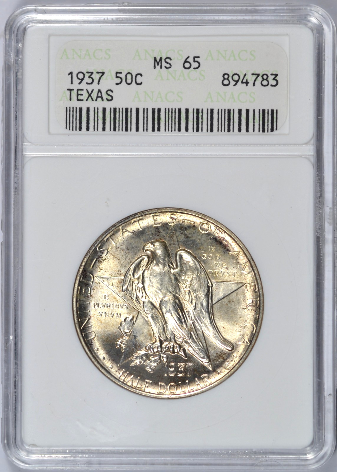 1937 TEXAS HALF DOLLAR ANACS MS65 SOAPBOX