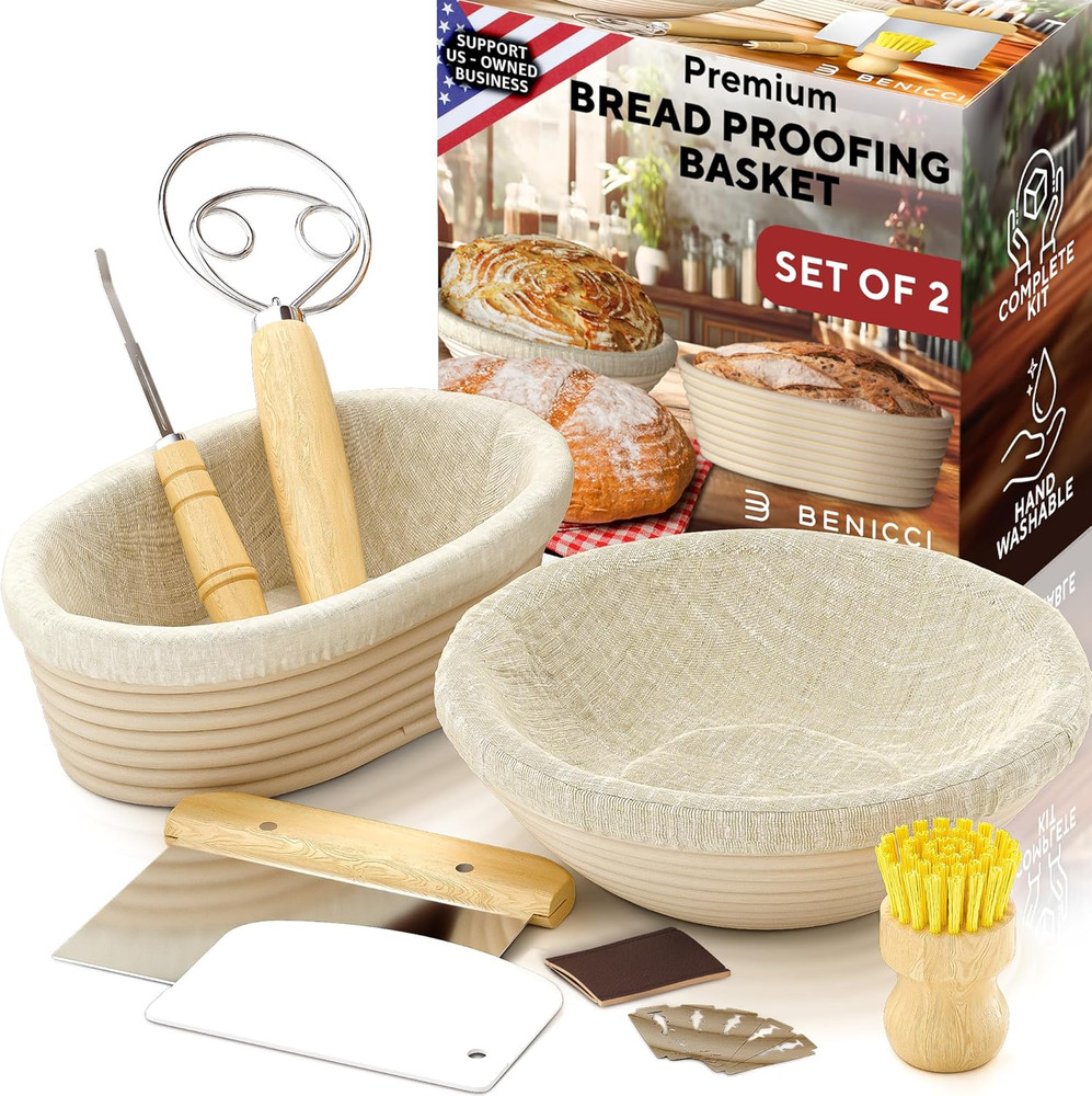 Complete Bread Proofing Baskets Set - Premium Quality Kit for Sourdough Bread Ma