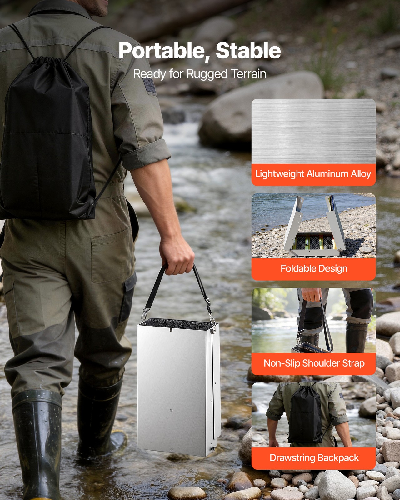 VEVOR High Banker Gold Sluice 2-in-1 Highbanker Sluice Box Aluminum Alloy 50"