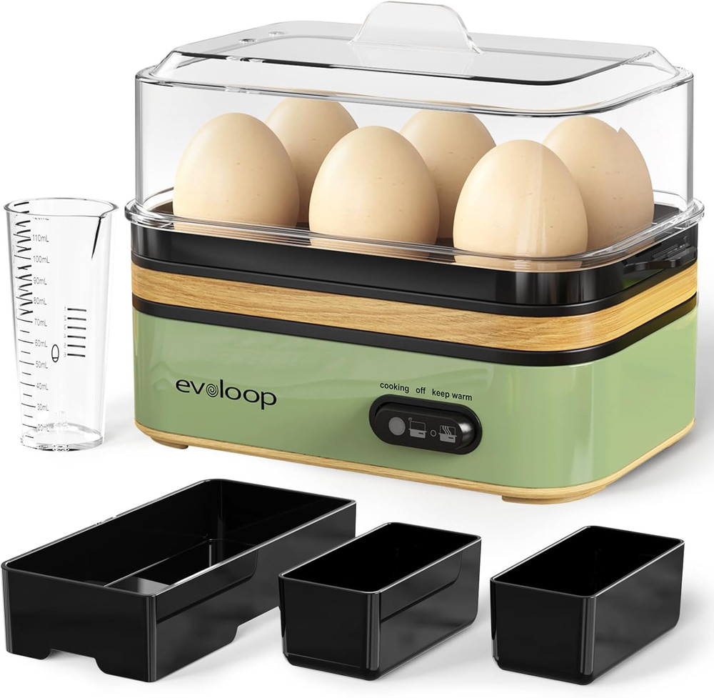 Evoloop Electric Egg Cooker for 6 Eggs - Soft, Medium, Hard Boiled