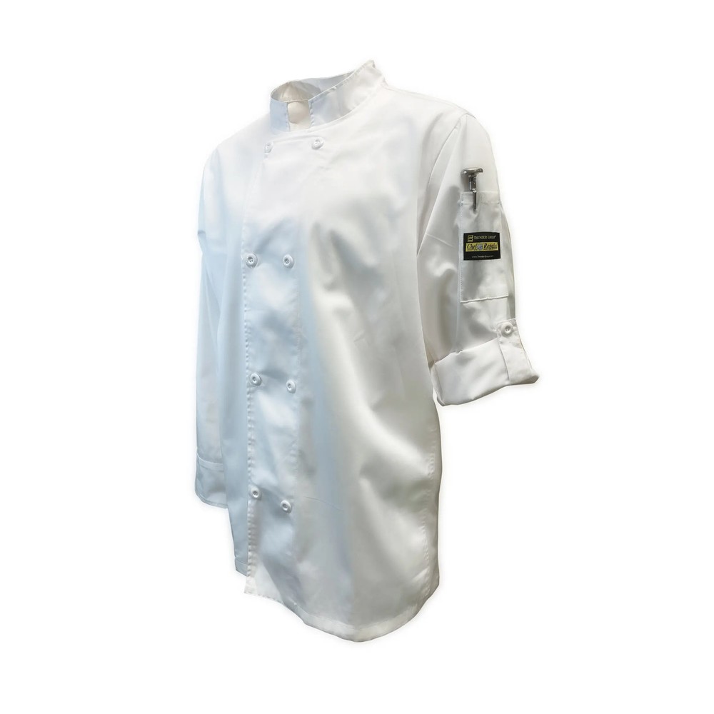 Thunder Group Chef Regalia Tapered White Long Sleeve Chef Jacket - Medium