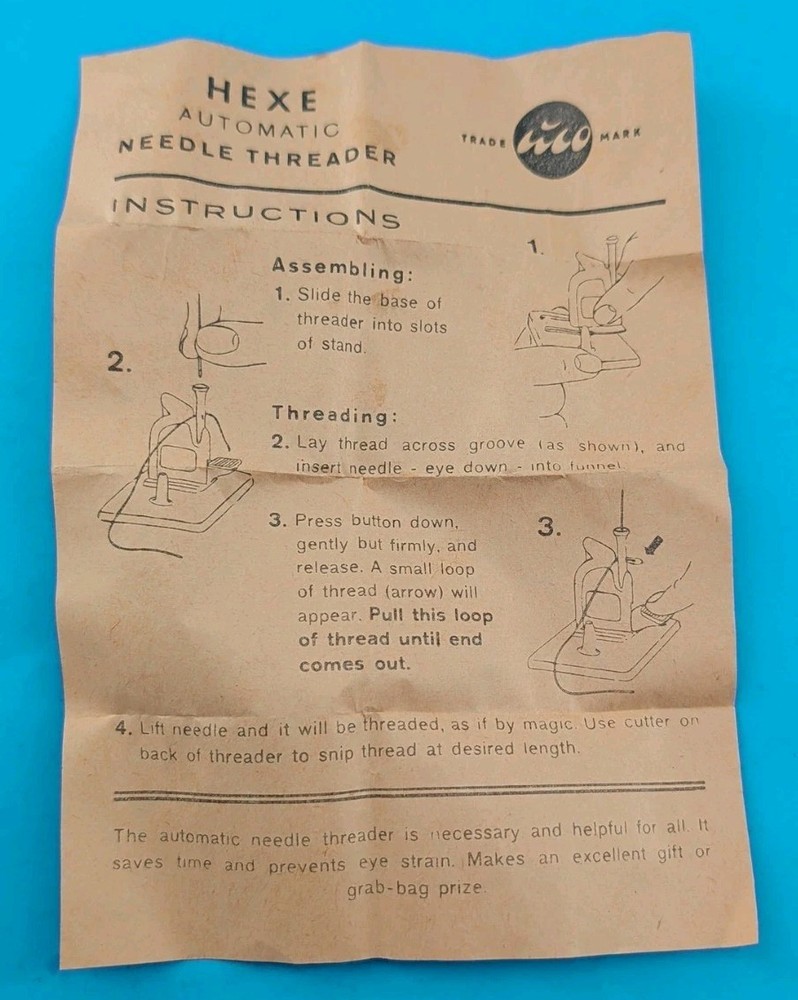 Vintage Hexe Automatic Needle Threader with instructions Germany