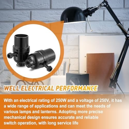 6 Pcs E26 3-Way Lamp Socket Replacement, UL Listed, Turn Switch for Table/Floor