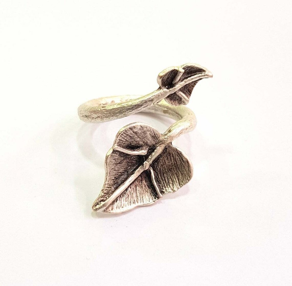Leaf Flower Ring Blank Base Bezel Setting Antique Silver Brass Adjustable G11836