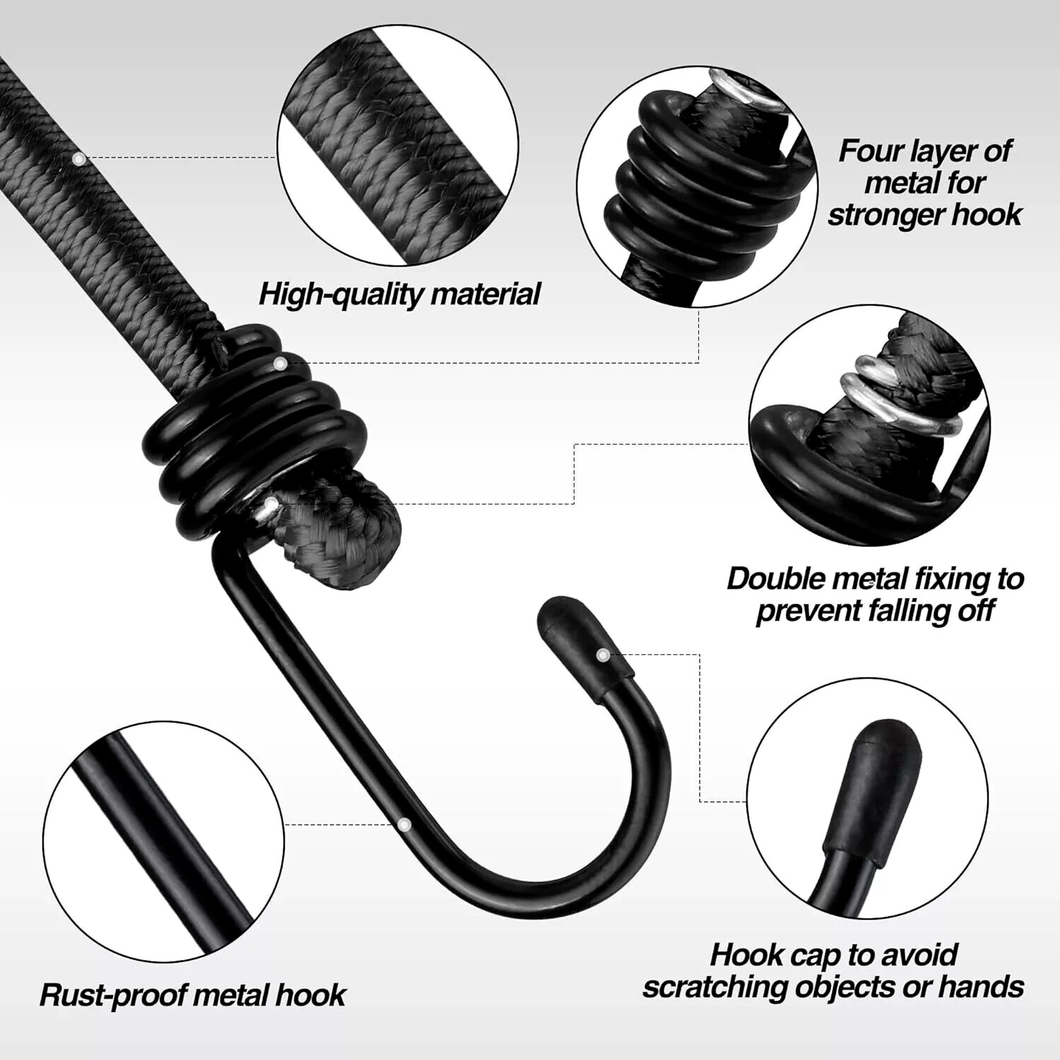 8mm HEAVY DUTY BLACK MARINE GRADE BUNGEE CORD Tarp Tie Down Strap 12-20-24-30-40