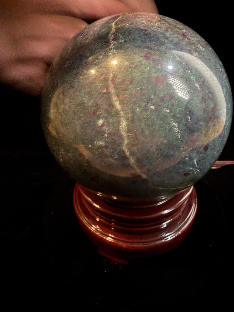 Ruby Fuchsite Crystal Sphere 6.2kg 18.5" Circumference with Stand