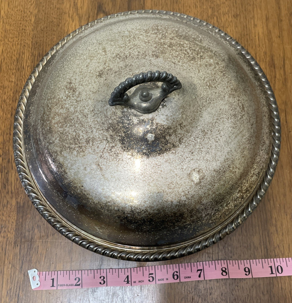 Vtg Wm Rodgers Silver Plated Round Covered Serving Bowl Casserole Dish Rope Edge