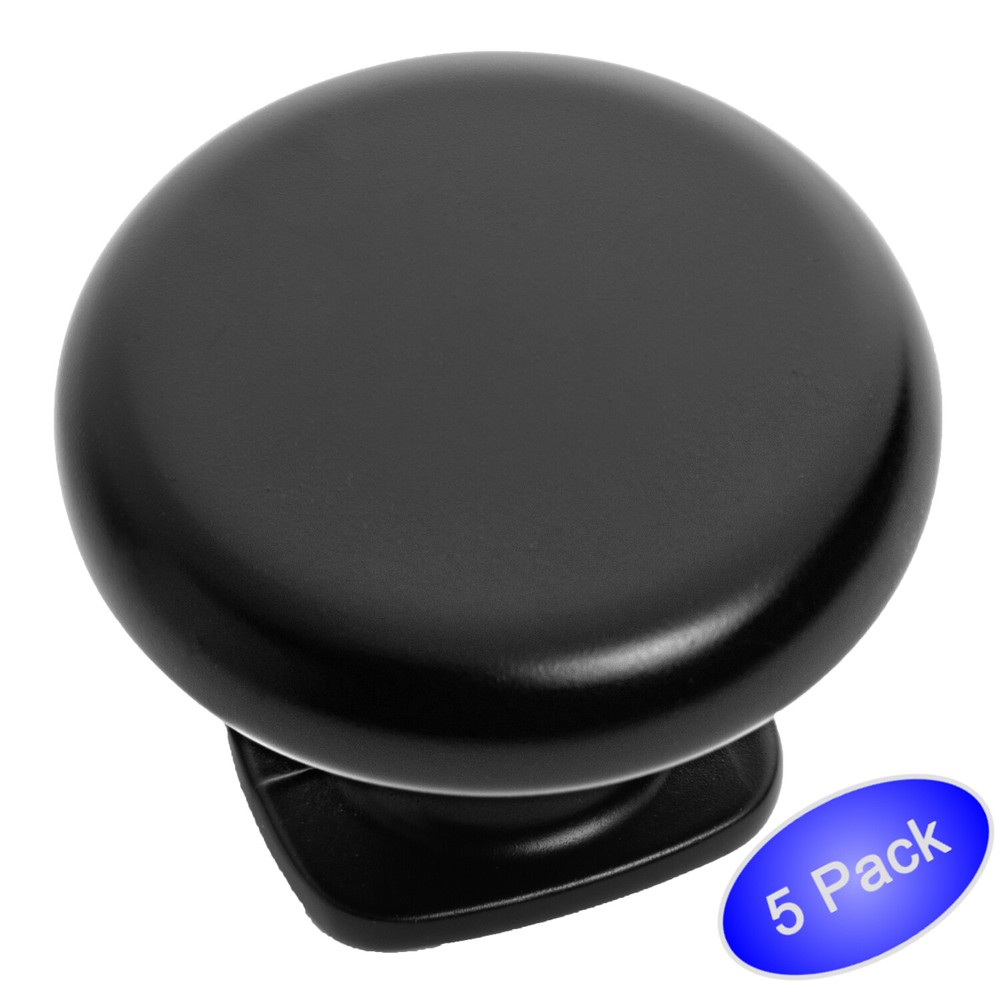 *5 Pack* Cosmas Cabinet Hardware Round Solid Flat Black Knob #4395FB