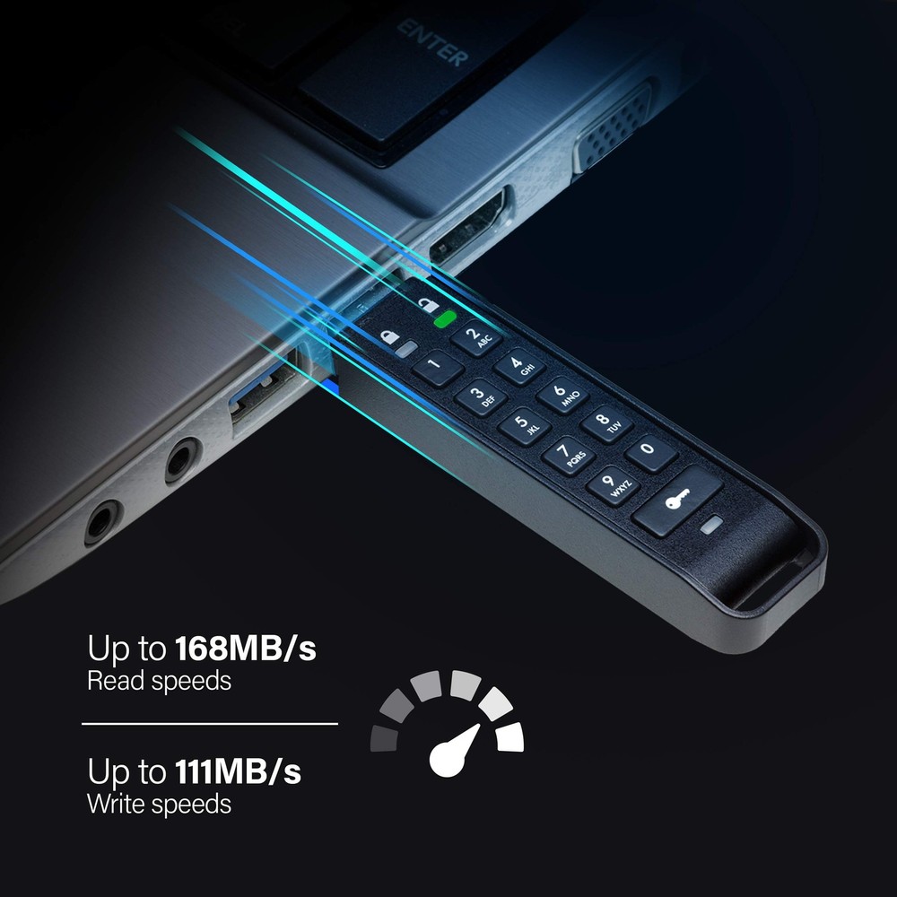 8GB Hardware Encrypted USB Flash Drive with PIN Authentication for Data Prote...