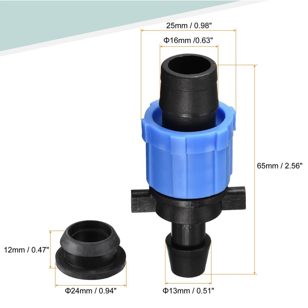 20pcs Drip Irrigation Coupling 16mm Barbed Locking Fitting with Washer Blue