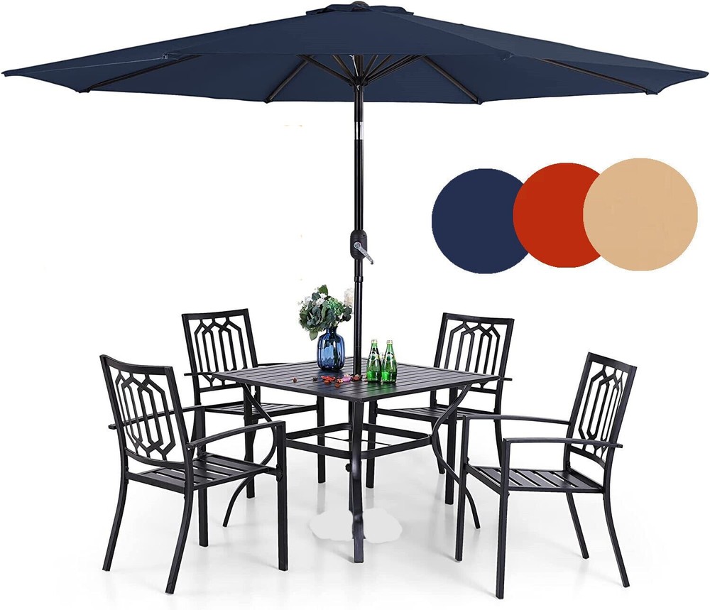 6Pcs Outdoor Patio Dining Sets Stackable Dining Chairs Table with Patio Umbrella