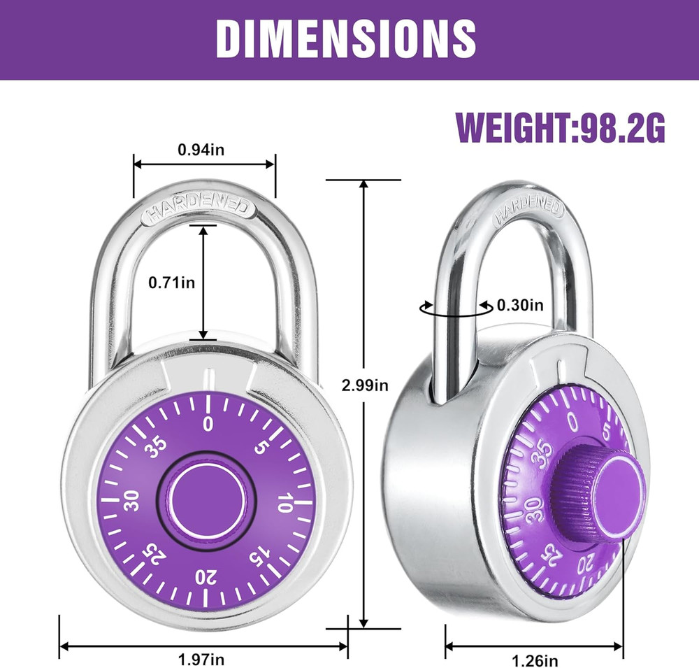 Combination Padlock 1 Pack, 50 Mm (2") Purple Dial Fixed Dial with Different Com