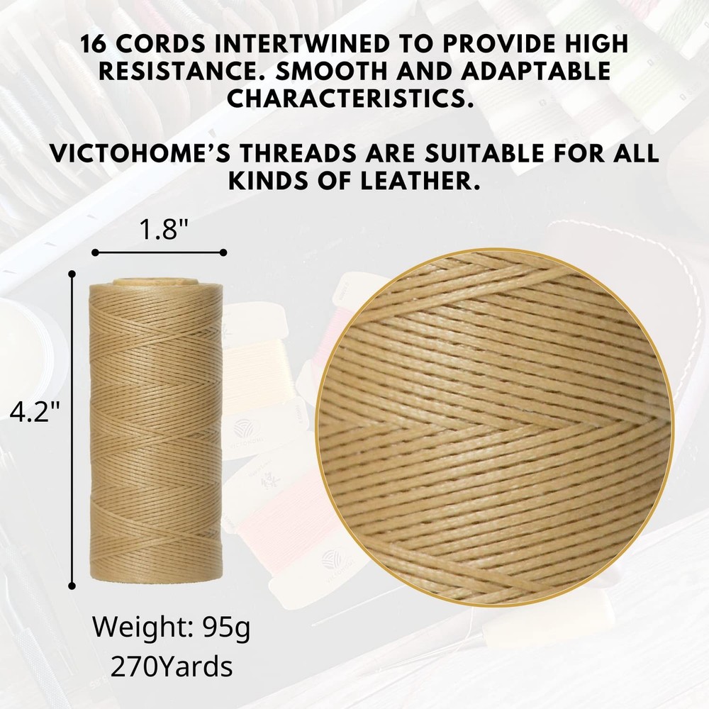100% Polyester Flat Waxed Threads, 150D/0.8Mm, 270Yards/247M. All-Purpose Thread