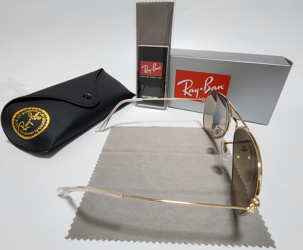 New Ray-Ban RB3025 Aviator Sunglasses Gold Frame Glass Gradient Brown Lens 58mm！