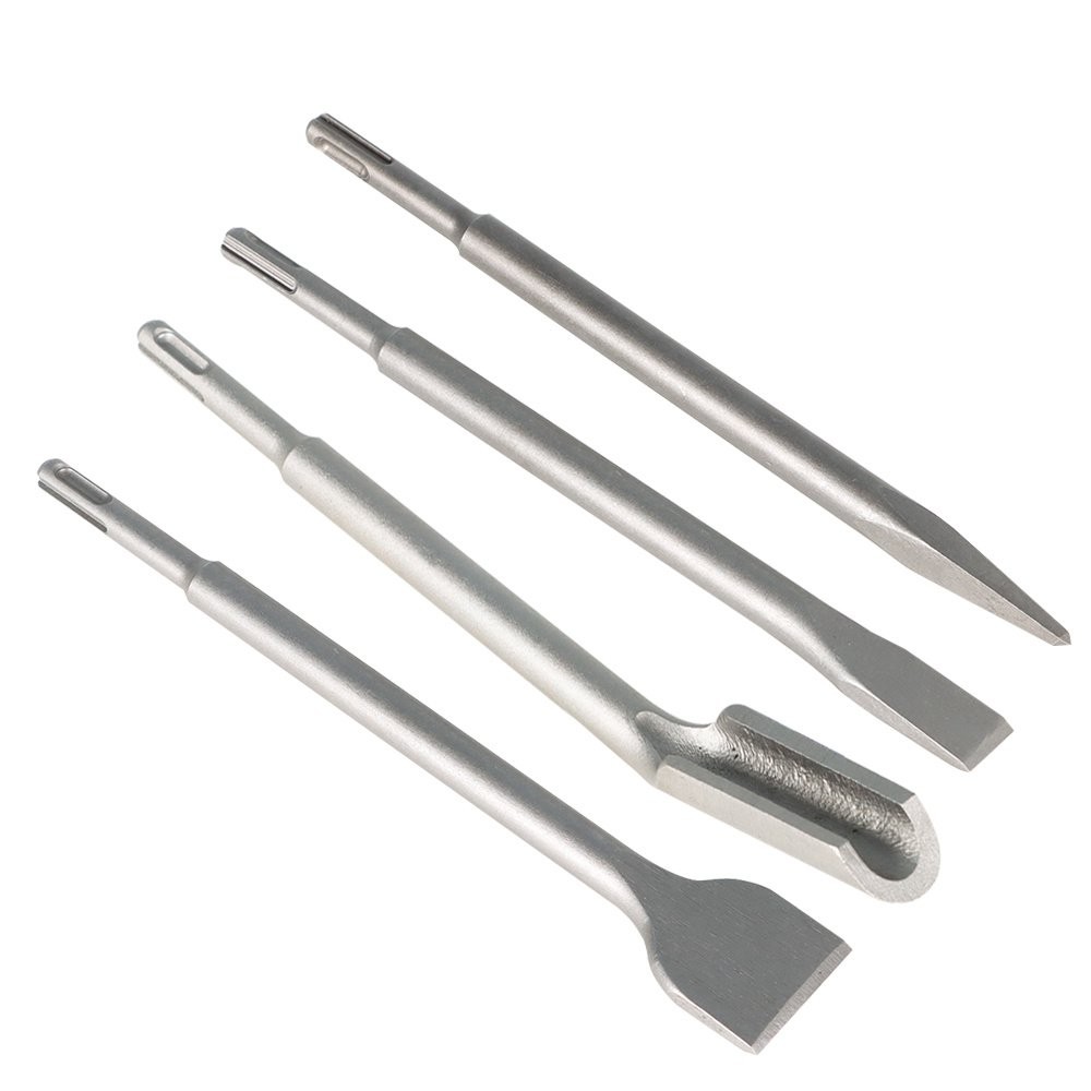 4 × SDS Plus Chisel Bits -Flat Chisel Grooving Chisel & Point Chisel Durable