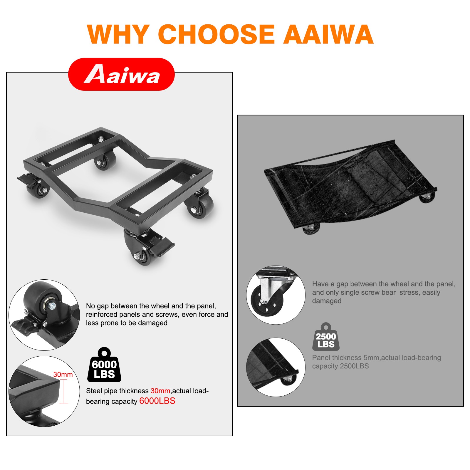 4 PCS 6000LB Car Dolly Wheel Tire Dolly Heavy Duty Skate Auto Repair Dolly