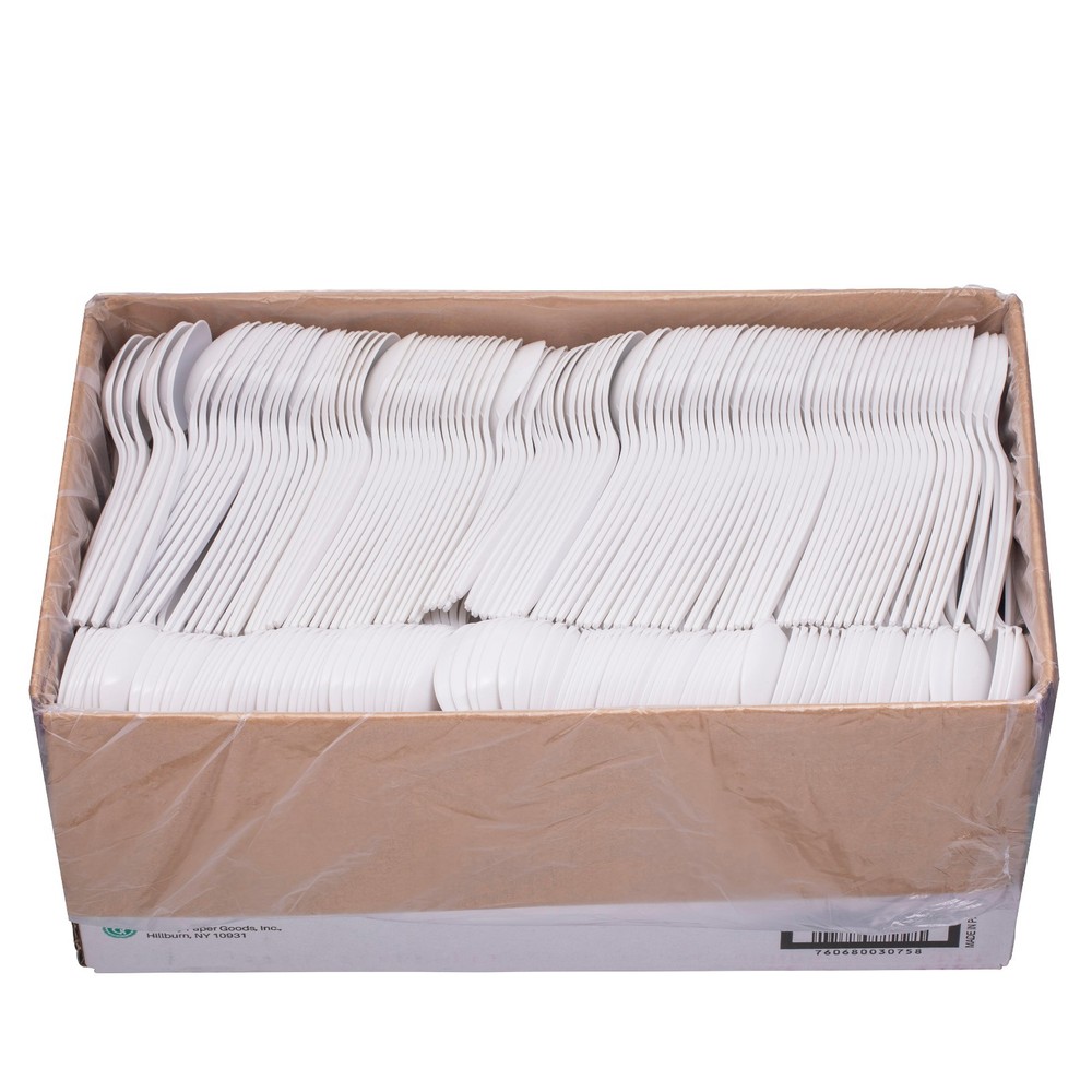 Disposable Plastic Spoons, Medium Weight & White Soup Spoons (1000 Pack)