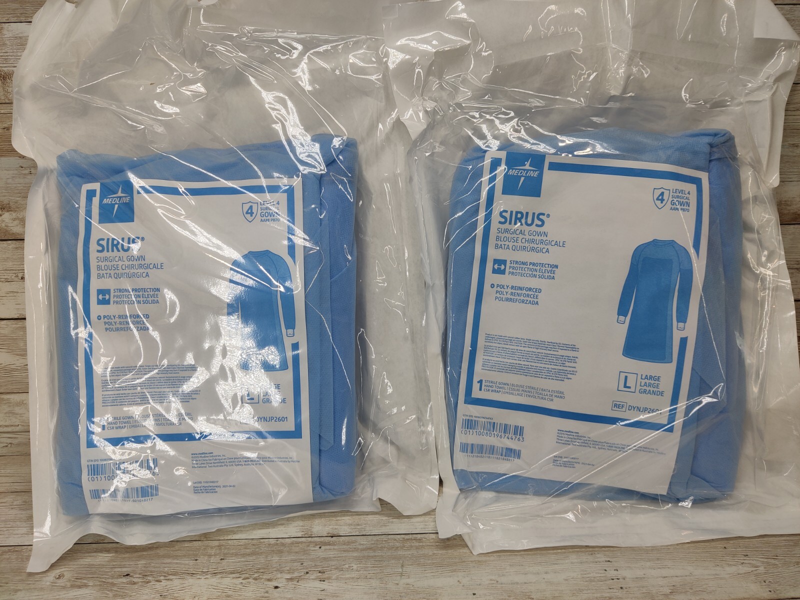 Lot- 2 Medline SIRUS Surgical Gown Level 4 Size: LARGE Poly-Reinforced DYNJP2601