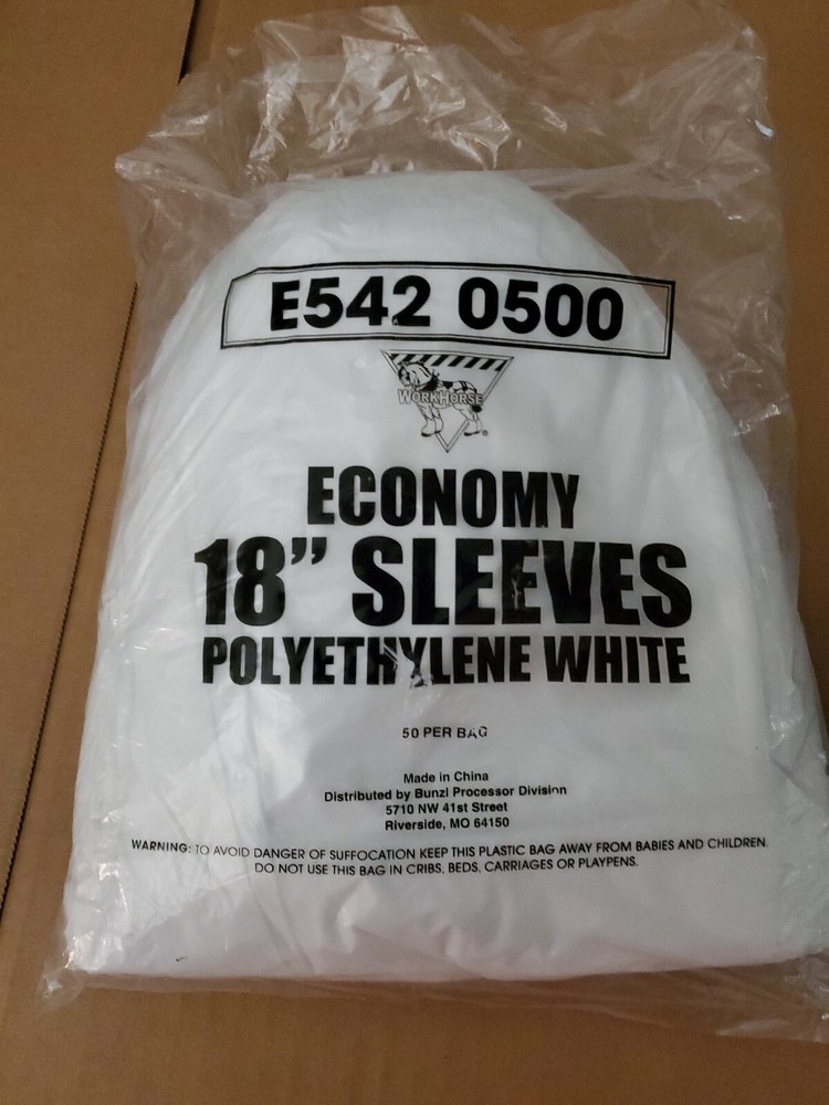 18 in. Polypropylene Sleeve, White, 100 Pieces.
