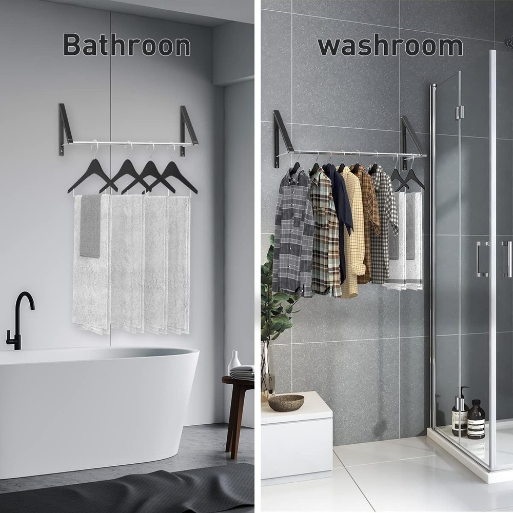 Retractable Clothes Rack - Wall Mounted Folding Hanger Drying for Laundry Room