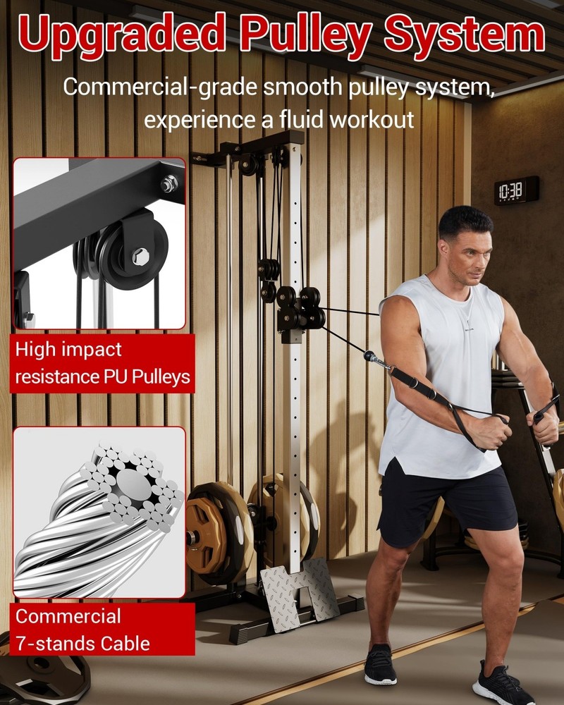 Wall Mount Cable Machine LAT Pulldown Machines with 19 Positions Weight Workout