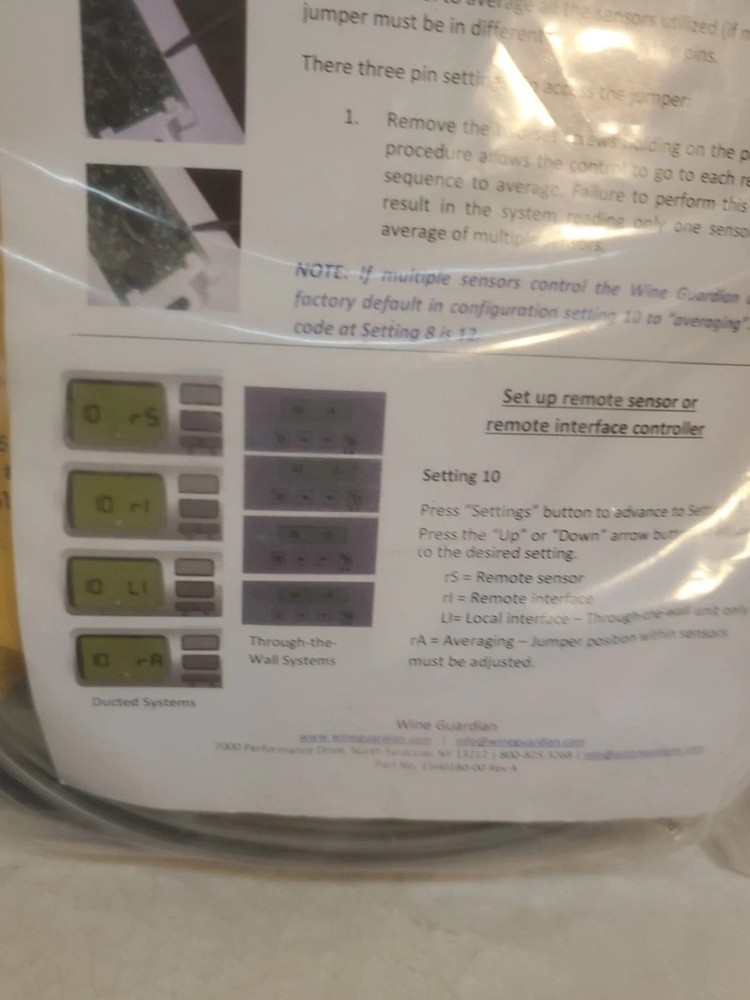 REMOTE SENSOR FOR WINE GUARDIAN WINE CELLAR COOLING UNITS
