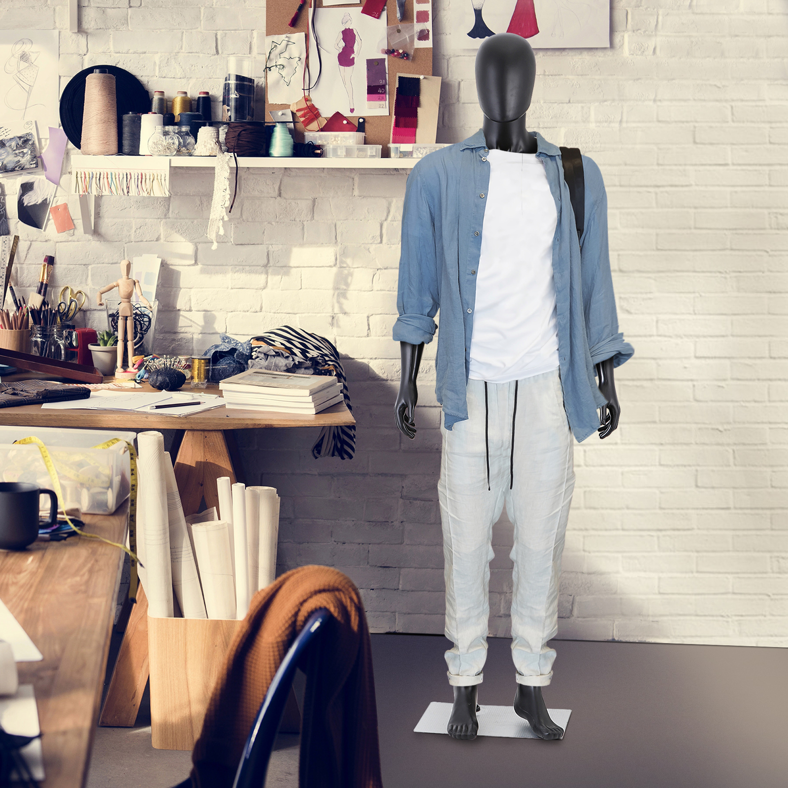 Male Mannequin Dress Form 73" Adjustable Mannequin Full Body Stand w/Base Black