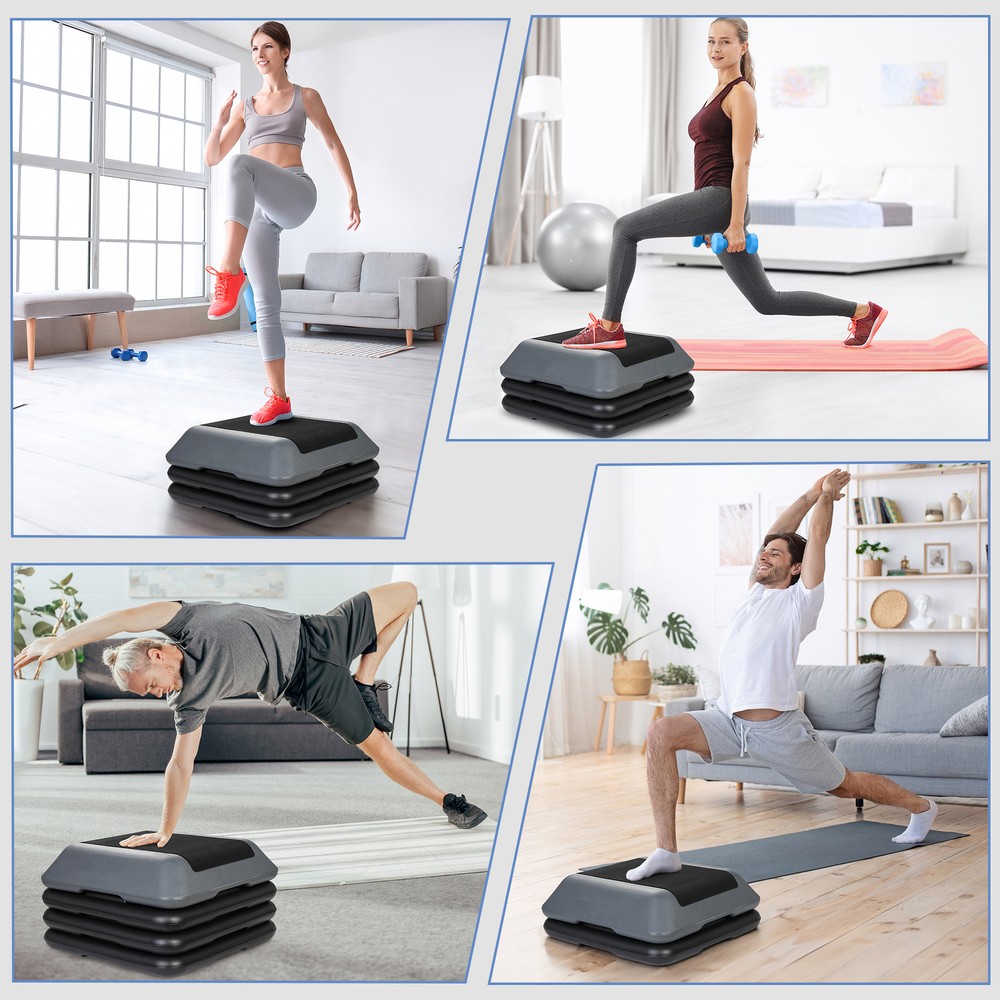 2X Adjustable High Step Aerobic Platform w/ 4 Risers Training Workout 16" x 16"