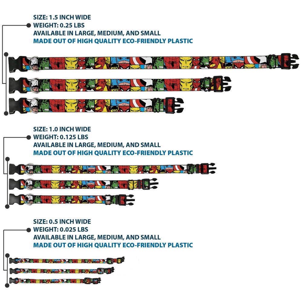 Plastic Clip Collar Marvel Superhero Comic Blocks Medium 11-16.5"